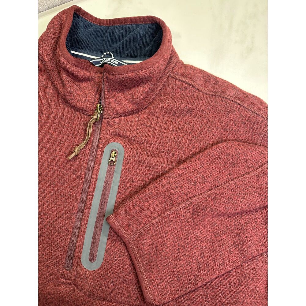 Lands' End Maroon 1/4 Zip Fleece Lined Pullover, Men's Size XL Fall Winter Layer